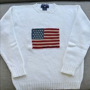 Polo by Ralph Lauren White Crewneck Sweater with Flag
